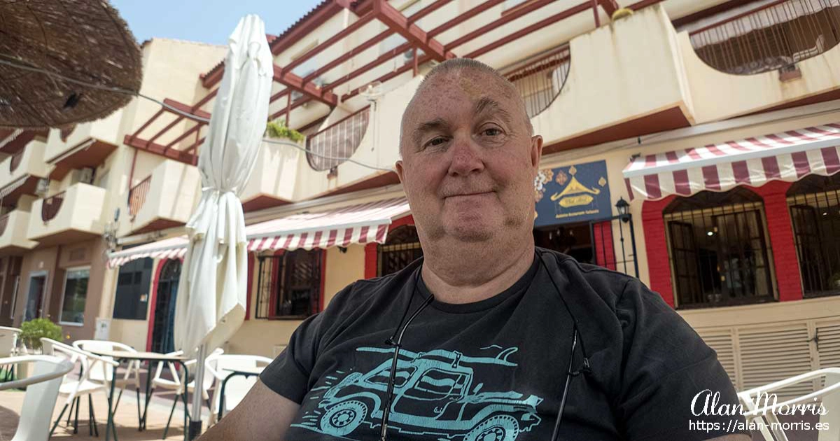 Alan Morris sat outside Thai Aroi restaurant in Los Alcazares.